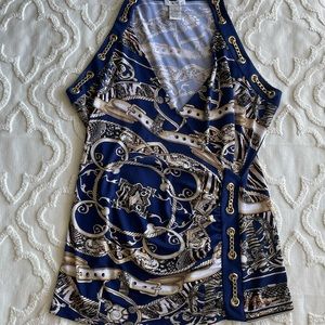 Cache Tank Top Blue and Gold with Chain Detail Size M